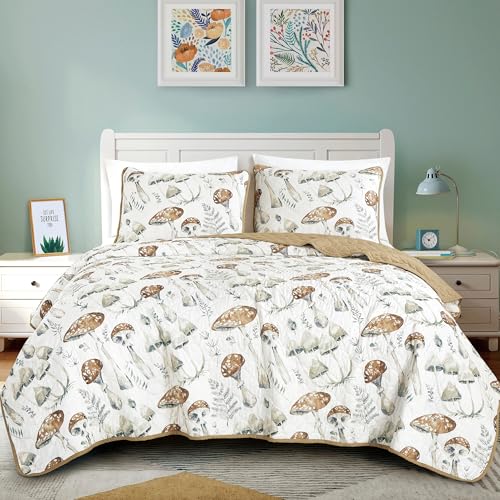 ESCA 3-Piece Teenie Taupe Mushroom Bedspread Set King Size Reversible Brown Quilt