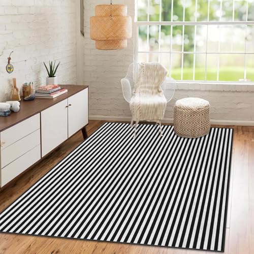 Tapete decorativo 3'x5' negro con franjas blancas miniatura 4