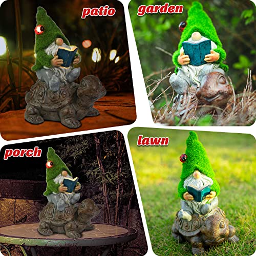 Ovewios Garden Gnome Sitting On Turtle Outdoor Statues And Sculpture With Solar Lights, Resin Garden Gnome Solar Statues And Turtle Figurines For Patio Yard Lawn Porch Outdoor Garden Decorations #TOP3