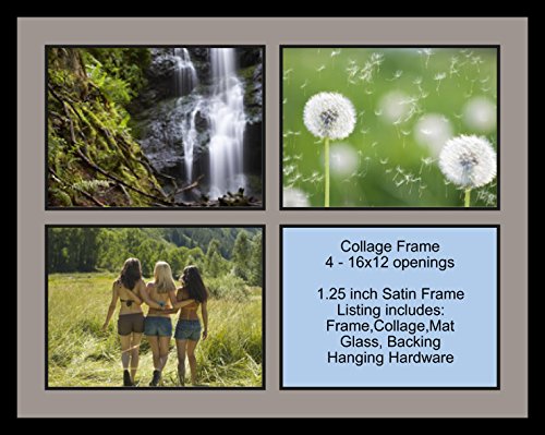 ArtToFrames Collage Photo Frame Double Mat with 4 - 12x16 Openings and Satin Black Frame