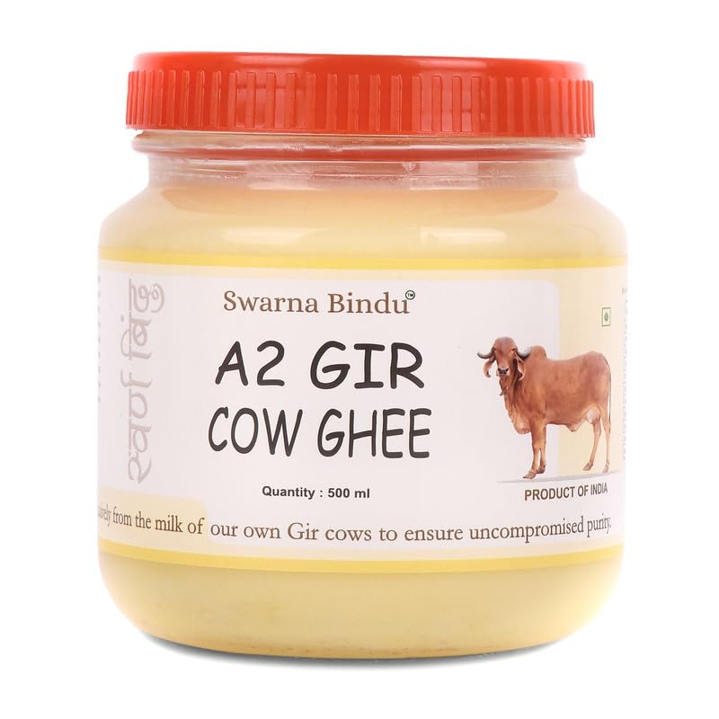Image of Swarna Bindu A2 Gir Cow Ghee | Bilona Vedic Method | Pure Desi A2 Ghee from Gir Cows | Handmade | Lactose Free | Rich Aroma Nutrition | 500ml Pack of 3