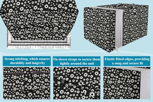 Image of The Furnishing Tree Elastic fit waterproof Polyester window ac cover suitable for Croma 1.5 Ton, Dustproof cover for inner and outer section, In CM: (55.88x71.12x45.72), Floral Pattern White