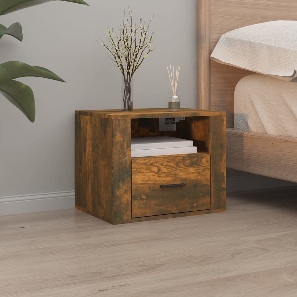 YUANCHUTOP Floating Bedside Tables with Drawer and Shelf, 2 Tier Bedside Cabinet, Nightstand Organiser Wall-mounted, Small Bedroom Furniture, 50x36x40 cm, Oak+Rustic