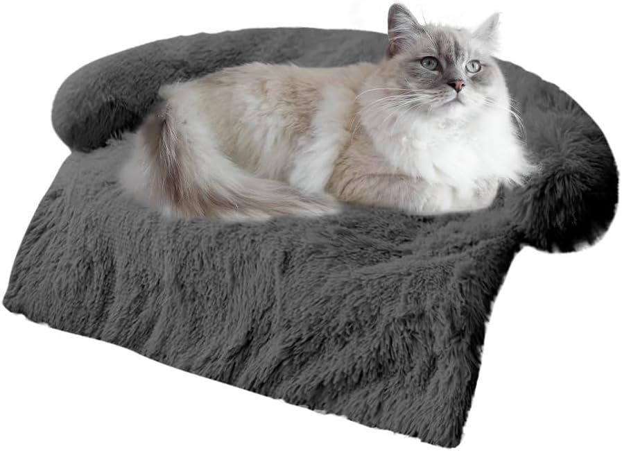 Calming Dogs/Cats Bed Mats, Dog Pad Washable Removable Couch Cover, Plush Long Fur Mat for Pets, Waterproof Lining, Perfect for Small, Medium and Large Dogs and Cats (Dark Gray, 34"x30") 34.0"L x 30.0"W x 5.0"Th Dark Gray
