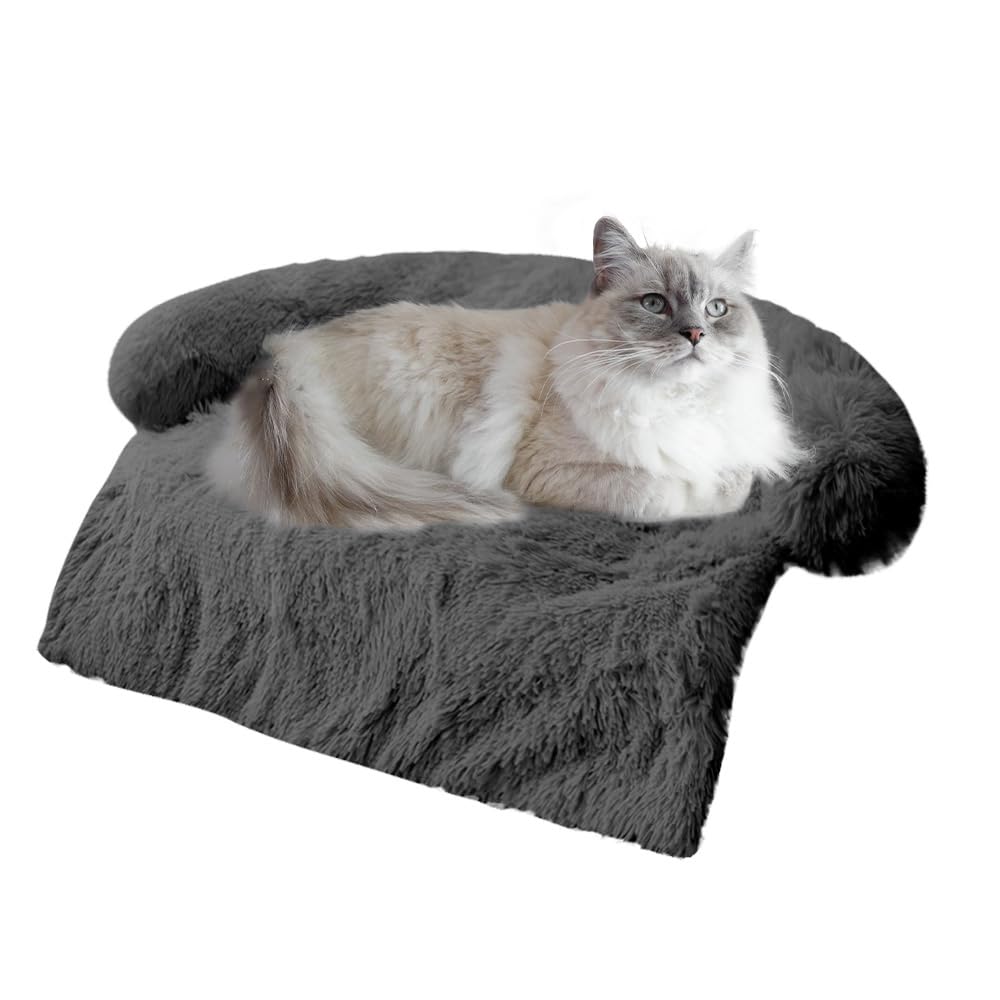 Calming Dogs/Cats Bed Mats, Dog Pad Washable Removable Couch Cover, Plush Long Fur Mat for Pets, Waterproof Lining, Perfect for Small, Medium and Large Dogs and Cats (Dark Gray, 34"x30")