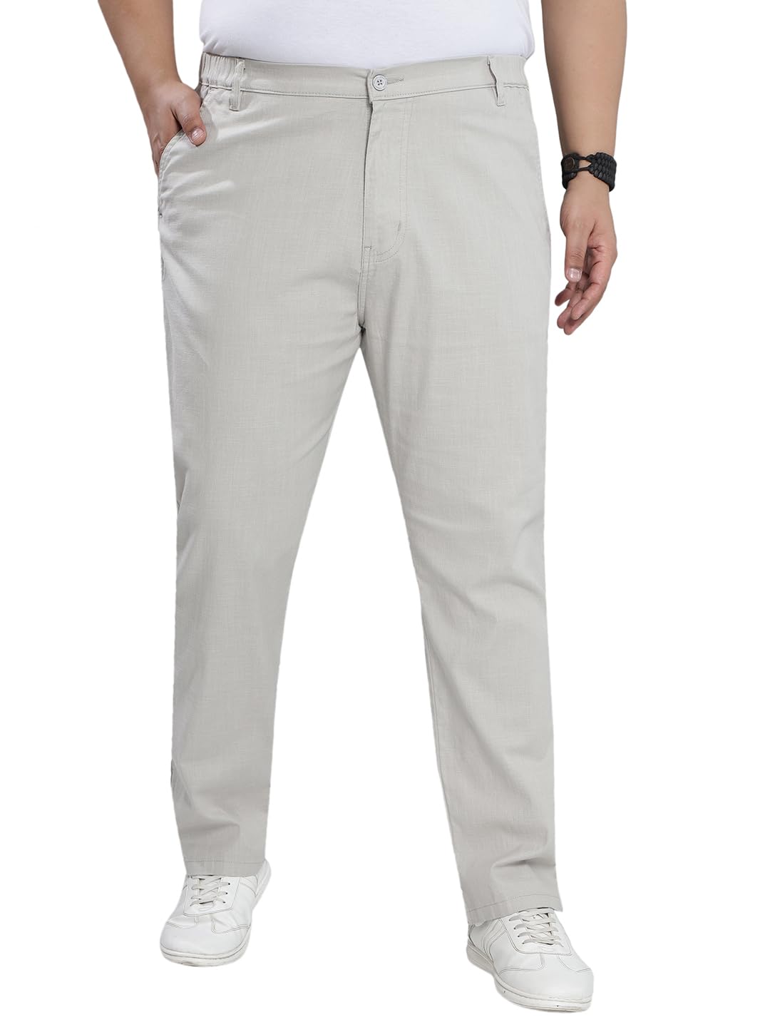 john pride Plus Size Men Regular Fit Mid-Rise Cotton Linen Grey Elasticated Waist Casual Trouser (JPTR21057_Grey)-picture-17