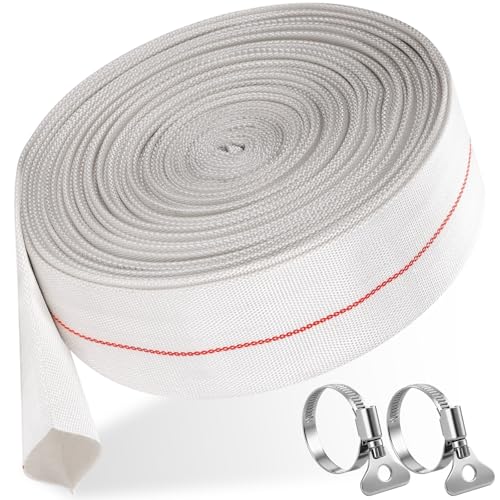 1/2 Pulgadas Manguera Plana con 2 Abrazaderas, 32mm Tubo Evacuación PVC, Conducción Agua, Mangueras para Bomba Agua Sumergible, Aguas Sucias, Descarga Piscina, Riego Jardin (Blanco)