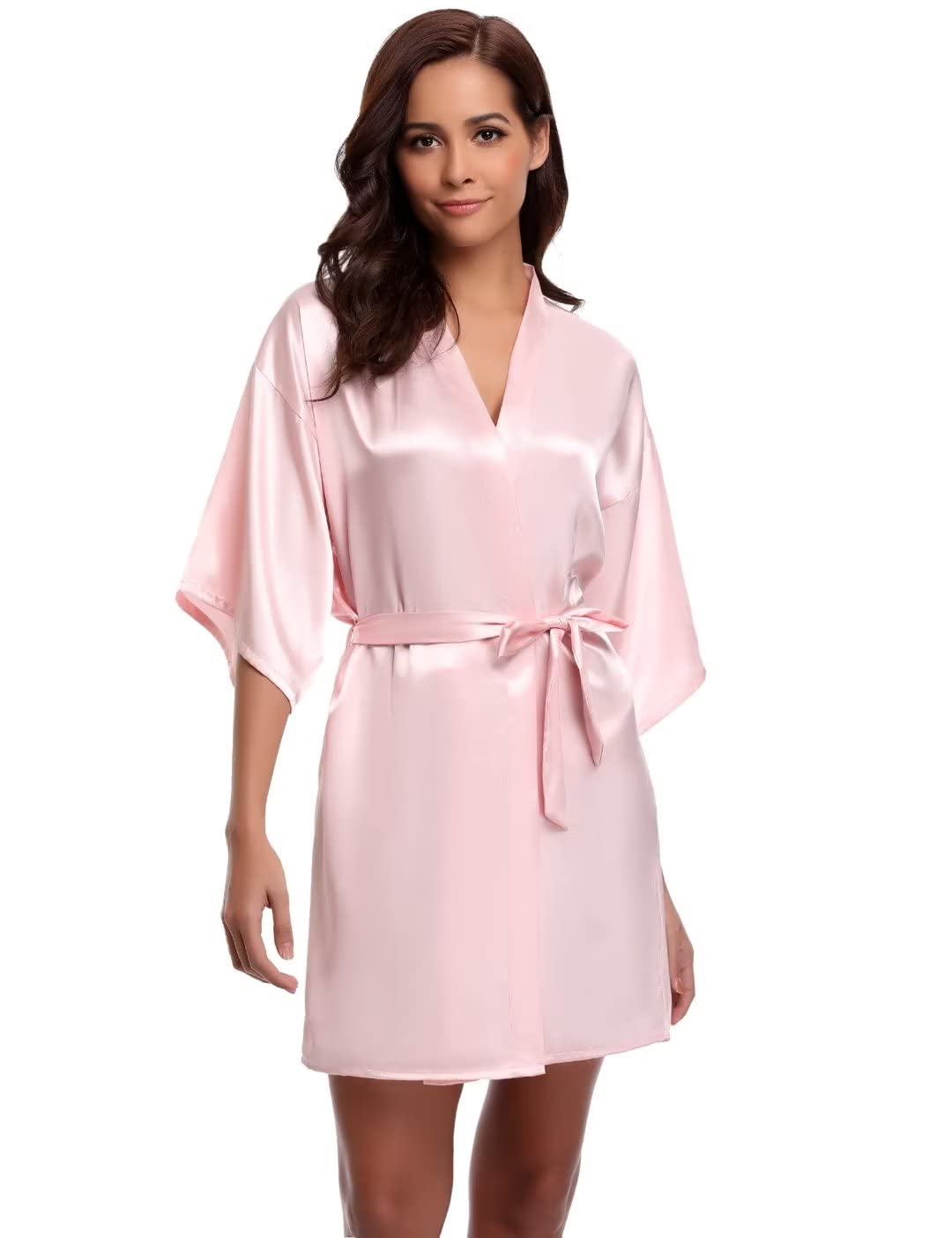 SumeyuyuWomens Bride Robes Satin Kimono Robe Short Dressing Gown with Oblique V-Neck Bathrobe for Bride Bridesmaid Wedding Party,Bridal Morning Robes