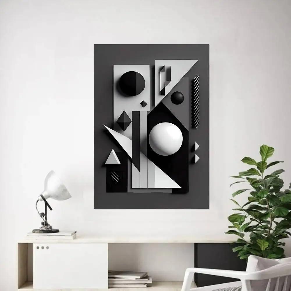 LMAIWANG Nordic plakat z efektem 3D w minimalistycznym stylu z geometrycznymi, abstrakcyjnymi liniami – obraz ścienny do salonu, dekoracja ścienna (70 x 100 cm/rama wewnętrzna)