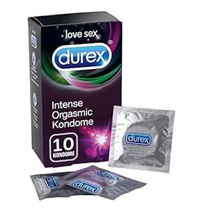 Durex Intense Orgasmic Kondome, Gerippte und genoppte Kondome mit Stimulationsgel für eine intensivere Befriedigung der Frau, 10er Pack (1 x 10 Stück)