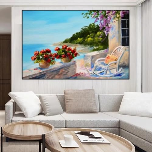 Toile murale jardin et villa nordique décorative grand format 70x100 cm avec cadre