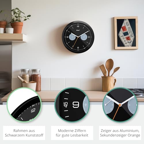 Mebus Quartz Wall Clock with Thermometer and Hygrometer/Plastic/Round/Model: 16100 / Colour: Black/Diameter 26 cm - Image 3