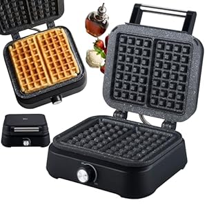Waffeleisen Belgische Waffel doppelt - XXL Platten 1.500 Watt 95°C-205°C Waffelautomat Waffeltoaster Waffle Maker Antihaftbeschichtung Matt Schwarz Cool-Touch-Technologie Überlaufkanal