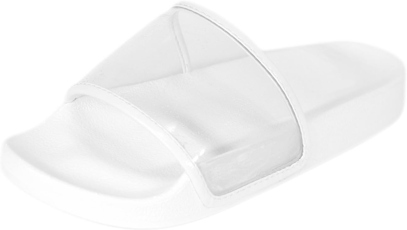 EclaDea Women's Comfy [Waterproof] Clear Transparent Upper Slide Sandals [Slip-On Sandals] Flat Slippers