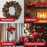 Caliko 34cm Poinsettia Artificial Flowers 6 Packs | 7 Heads Red&Golden Artificial Poinsettia Bushes | Silk Fabric Flower Bouquet for Xmas Elegance. - Image 3