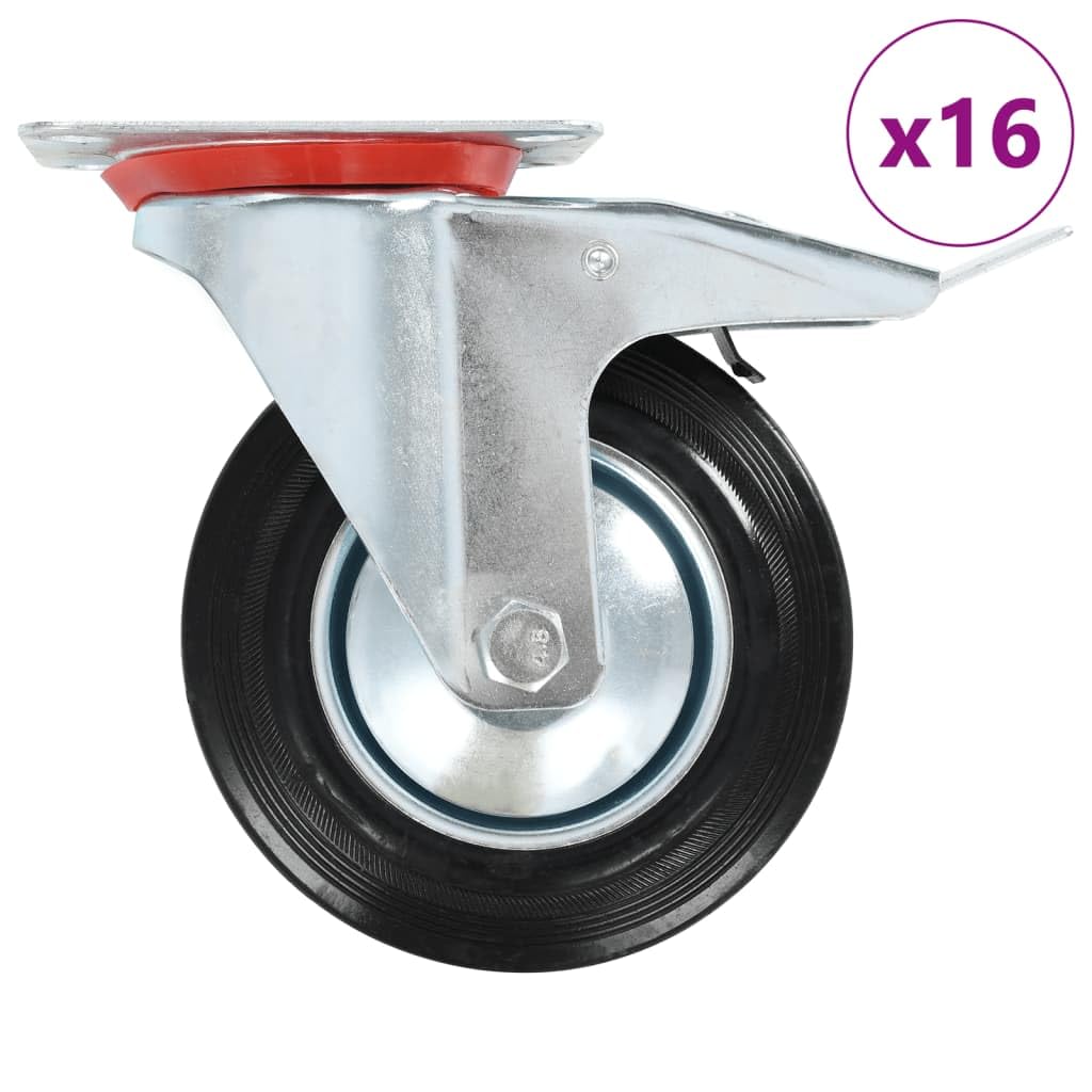 16 ruote girevoli da 160 mm in gomma con rivestimento in zinco, portata 150 kg, 8 ruote con freno, per carrelli di trasporto, officina, magazzino, industrie, carrelli a piattaforma