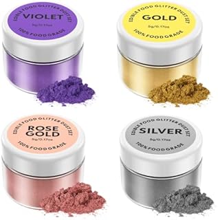 Edible Glitter Set 4 X 5g - VIVILOR Food Colouring Powder Edible Cake Decorations 4 Colours Edible Lustre Dust for Chocolate, Strawberries, Drinks, Cupcakes, Cakes, Fondant, Cocktails