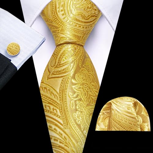 Image of Barry.Wang Men Tie Set Paisley Silk Necktie Pocket Square Cufflinks Formal Wedding Business Party