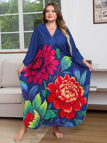 Image of Kaftan Dress for Women - Plus Size Caftan Maxi Beach Dress Moo Moos Loungewear, Swimsuit Cover Up for Beach, Pool or Vacation