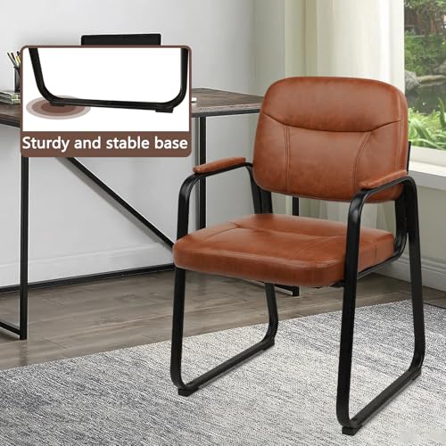 Image of CLATINA Leather Guest Chair with Padded Arm Rest for Reception Meeting Conference and Waiting Room Side Office Home Black with Sled Base 4 Pack