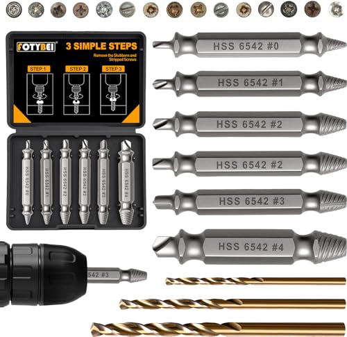9PCS Damaged Screw Extractor Set, Hardness 65HRC, Upgraded Model HSS 6542, Removal Tool and 3 PCS Twist Drill Bit, General Bit Set Double Ended for Damaged Broken Stripped Screws