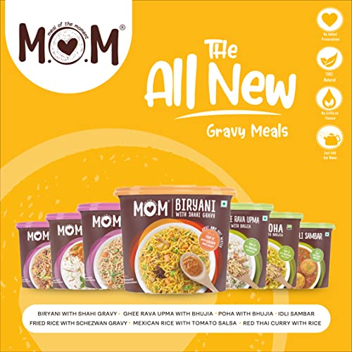 Image of MOM - Meal of the Moment, Breakfast Combo Pack of Poha with Bhujia and Ghee Rava Upma with Bhujia (2 Units Each) - Ready to Eat | Instant Food | No Added Preservatives (Pack of 3)