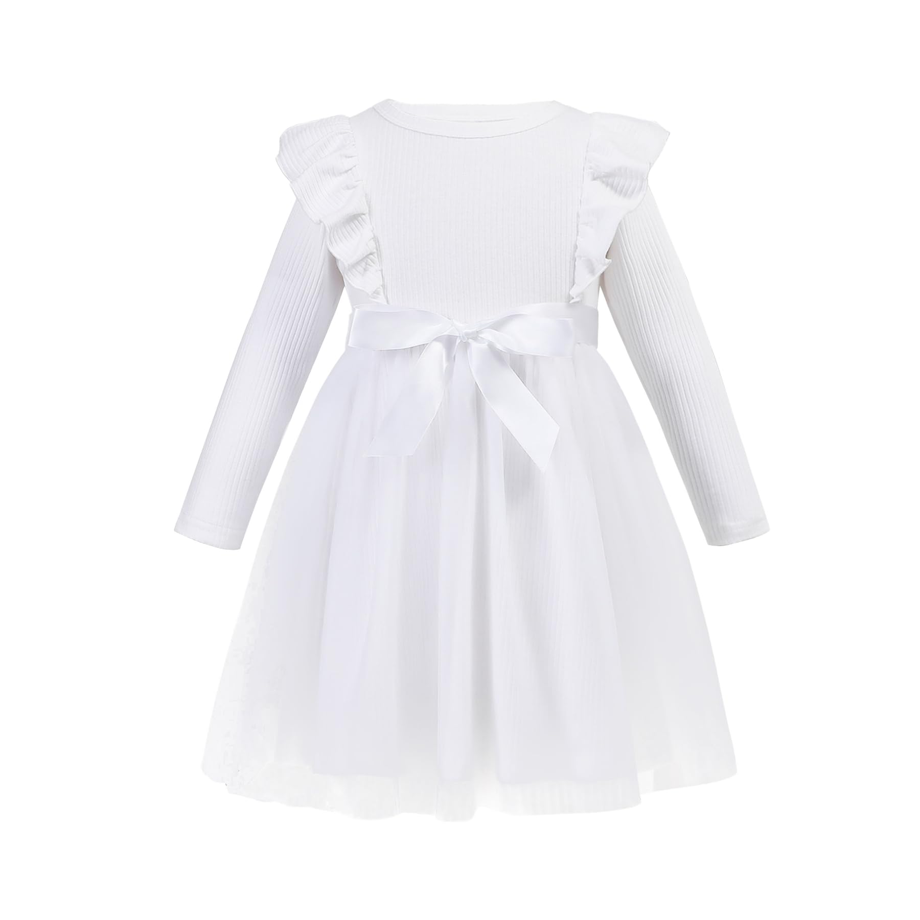 Magic Park 12M-7Y Toddler Tulle Dress Girl Long Sleeve Tutu Dress Kids Ribbed Dresses Holiday Birthday Outfits Girls