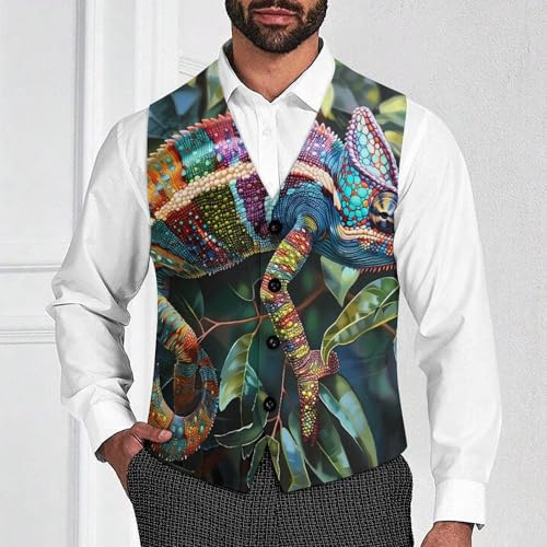 Animal Chameleon Lizard Mens Suit Vest Slim Fit Business Dress Vest Waistcoat2
