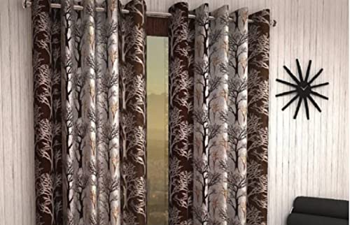 Image of Woah Polyester Floral Door Curtain Door Window Curtain Premium Polyester Weaved Parda Modern Parde for Living Room Bedroom Home Office Screens Eyelet Ring 9-feet (Brown D-1)