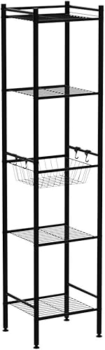 Miniatura 5 de L&H UNICO Estantería independiente de 5 niveles, estante de metal ajustable con cesta de almacenamiento para espacios pequeños, baño, sala de estar,