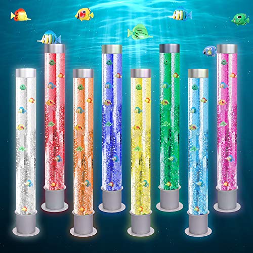 YUDA 3.3ft Sensory LED Bubble Tube Floor Lamp with 10 Fake Fishes & Widened Base, 8 Changing Light Colors Remote Water Tower Tank with Wall Bracket Accessory Aqua Night Light for SPD - Thumbnail 2