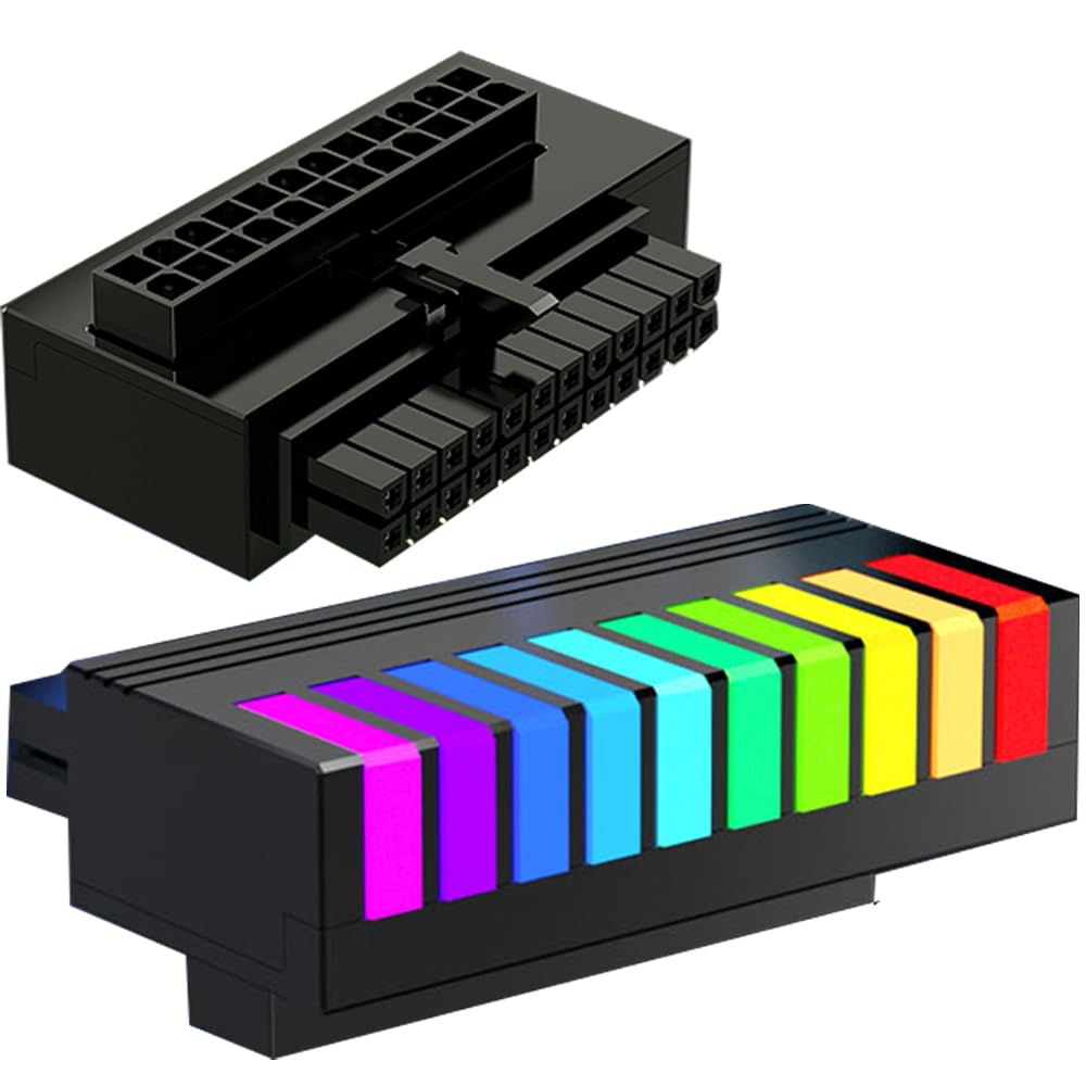 ATX 24 Pin 90 Degree Adapter, 5V 3PIN ARGB RGB 24Pin Right Angle ATX Female to Male Power Supply Adapter for 24PIN Motherboard (Black)