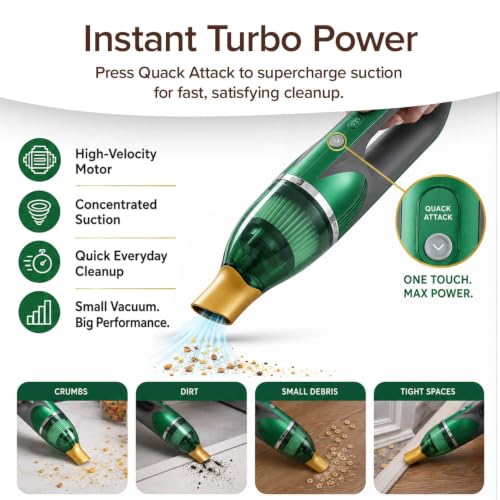 Image of Quack Attack Duck Cordless Handheld Vacuum w / Quacking Turbo Suction & LEDs