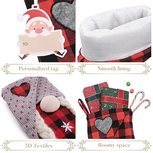 Valery Madelyn 21 Inch Christmas Gnome Stockings Decorations, 2 Pack Fabric Red Gray Tartan Cute Stocking with Name Tag, Valentine Day Gifts for Gnomes Lover and Women by Valery Madelyn - Image 3