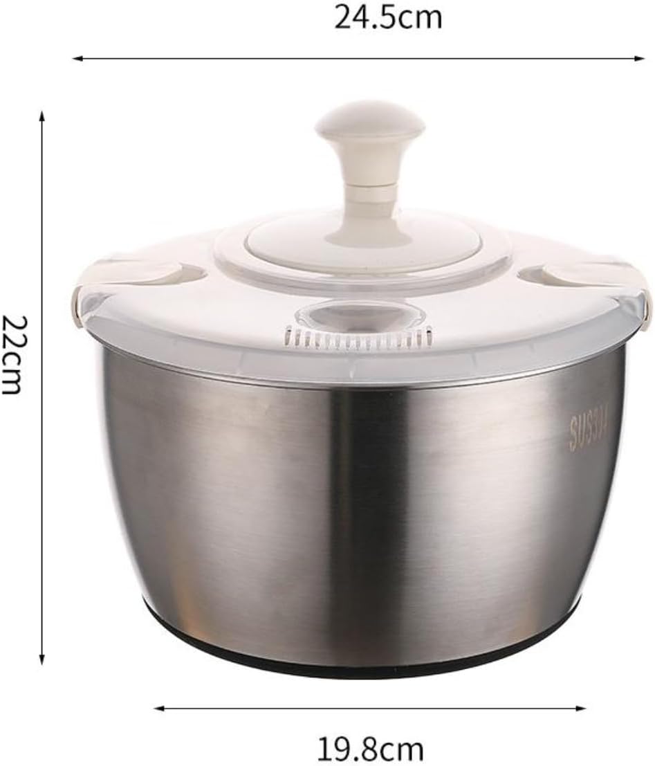 5L 野菜水切り器 サラダスピナー 大容量 ステンレス製サラダスピナー 手動サラダウォッシャー レタスクリーナーとドライヤー 脱水機