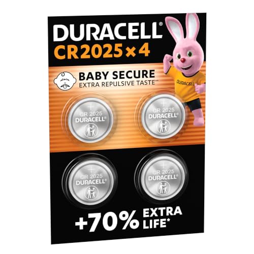 DURACELL 2025 Pilas de Botón de Litio (Paquete de 4) 3V, CR2025