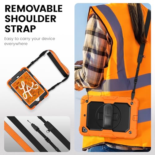 Timecity Kids Case for iPad mini 5 2019/ Mini 4, Full-Body Shockproof Protective Tablet Cover with Screen Protector, Rotating Stand, Hand and Shoulder Strap for iPad mini 7.9 Case-Black/Orange by timecity - Image 6