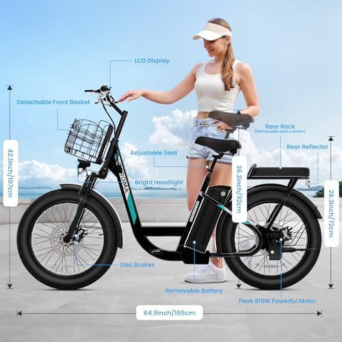 Image of Caroma Peak 1200W Electric Scooter with Seat, 20 inch Tires,30Miles&20MPH | All Terrain E Scooter with 2 Seats,Adjustable Electric Scooter for Adults with Basket,Adult Electric Bicycles Style Scooter