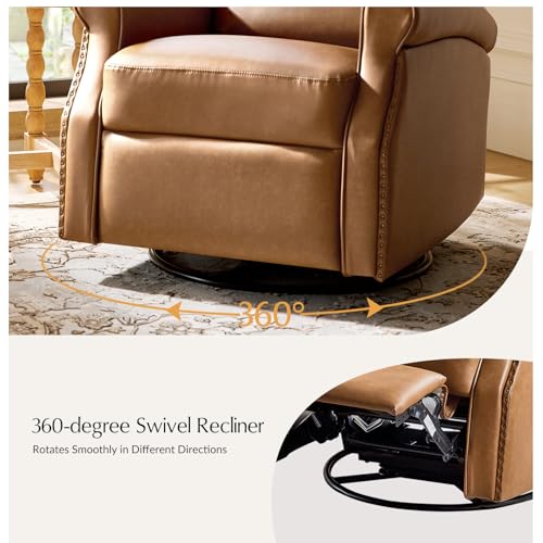 Sillón reclinable giratorio de cuero sintético camel miniatura 4