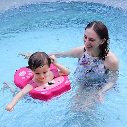 Baby Swimming Float Non-Inflatable Soft Waterproof Skin-Friendly Leather Material Toddler Swim Ring Age of 7-36 months (Red)