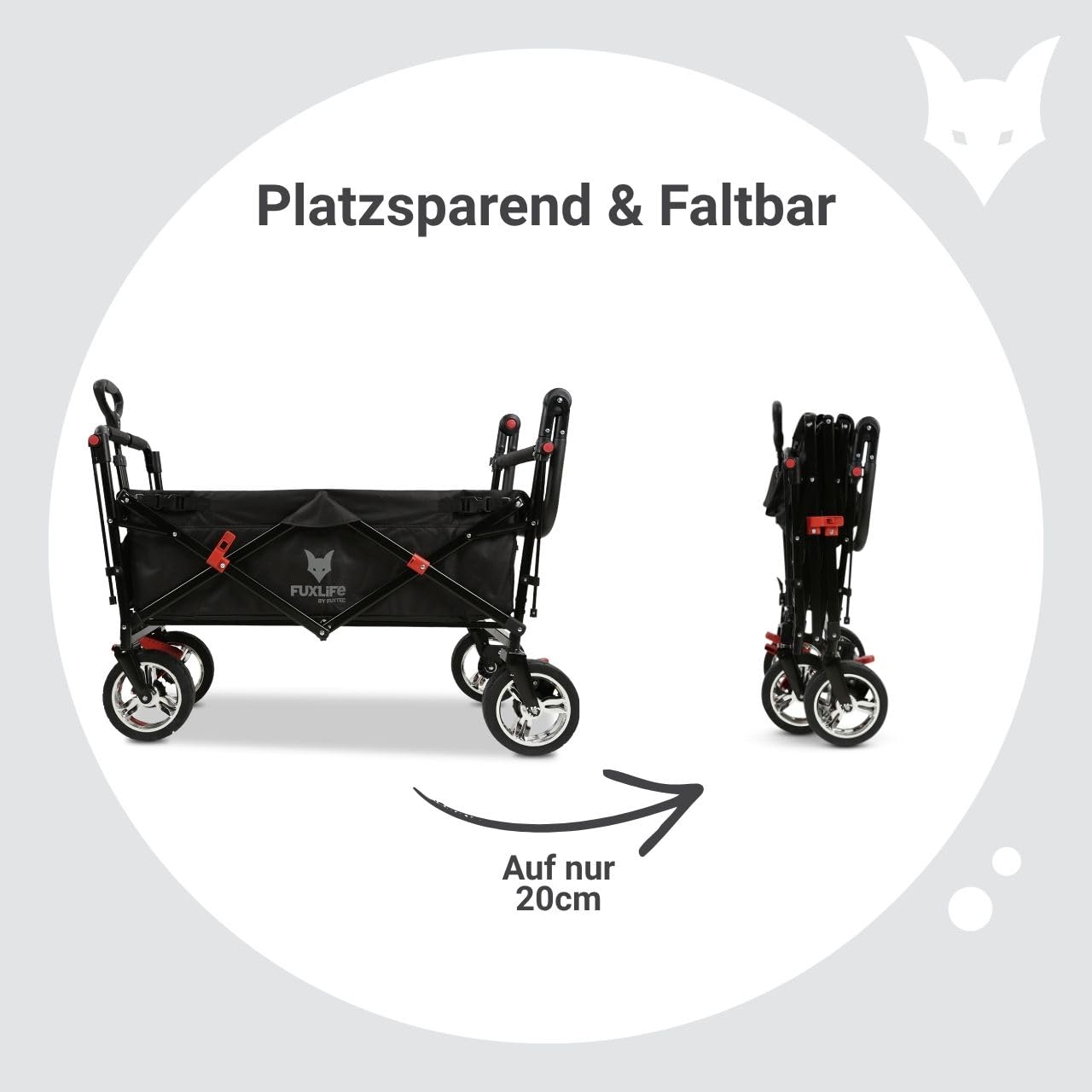Bollerwagen faltbar FX-CT700 Schwarz • klappbarer Handwagen für Ausflug & Alltag • gepolsterter Sitzbereich • Bremsen • höhenverstellbarer Griff • platzsparender Faltbollerwagen