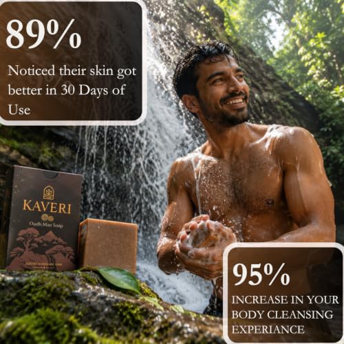 Image of KAVERI Oudh Handmade Soap Bar - Cold-Processed, Woody Scent - 3 * 110g (Pack of 3)
