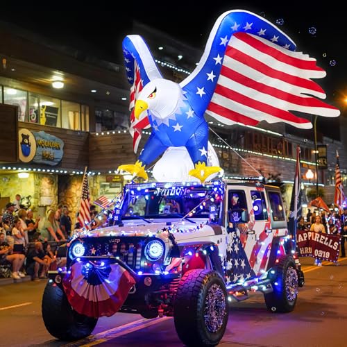 AerWo 6FT 4th of July Inflatable Eagle Car Decorations Golf Cart Parade Decorations Bald Eagle Blow Up with LED Lights Patriotic Yard Inflatables for Memorial Day & Independence Day Car Parade Decor