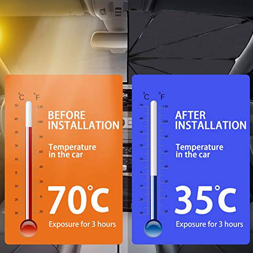 Car Summer Windshield Sunshade, Front Windshield Umbrella Sunshade Vehicle Cool with Storage Bag,Car Sunscreen Cooling Sunshade Outdoor Sun Foldable