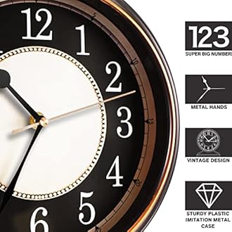 Vintage Desk Clock – Silent-Non-Ticking, 10-Inch Dial,Retro Mantel Clock for Living Room Decor, Bedroom, Shelf, Fireplace & Farmhouse