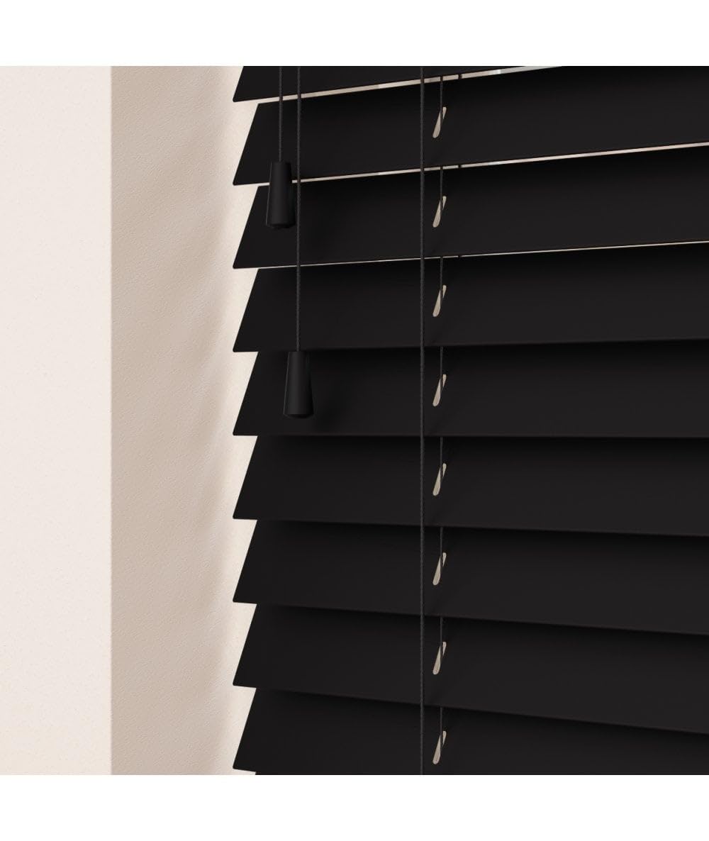 50mm Slat Black Real Wood Venetian Blind With Strings 120cm Drop