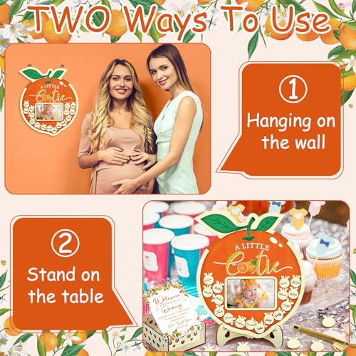 Image of Wenqik 63 Pcs Little Cutie Baby Shower Guest Book Alternatives Set Baby Shower Decorations with Photo Frame Sonogram Frame Keepsake 60 Wood Slices Guest Book for Birthday