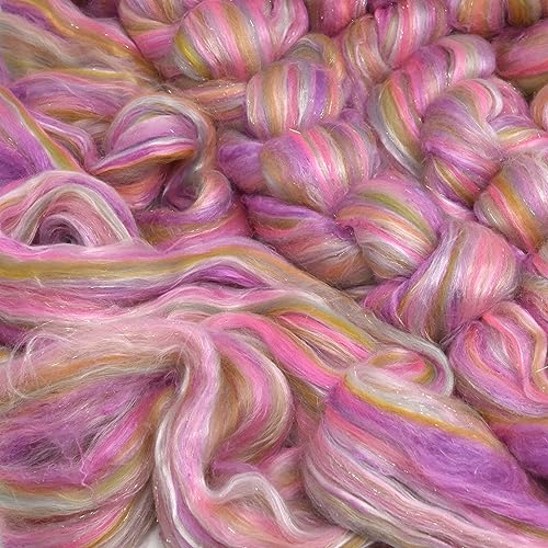 Image of Combed Top Roving. Limited Edition Fiber for Spinning, Needle Felting, Wet Felting, Weaving and Crafting. Fancy, Colorful, Exotic Designer Blend, Tea Party