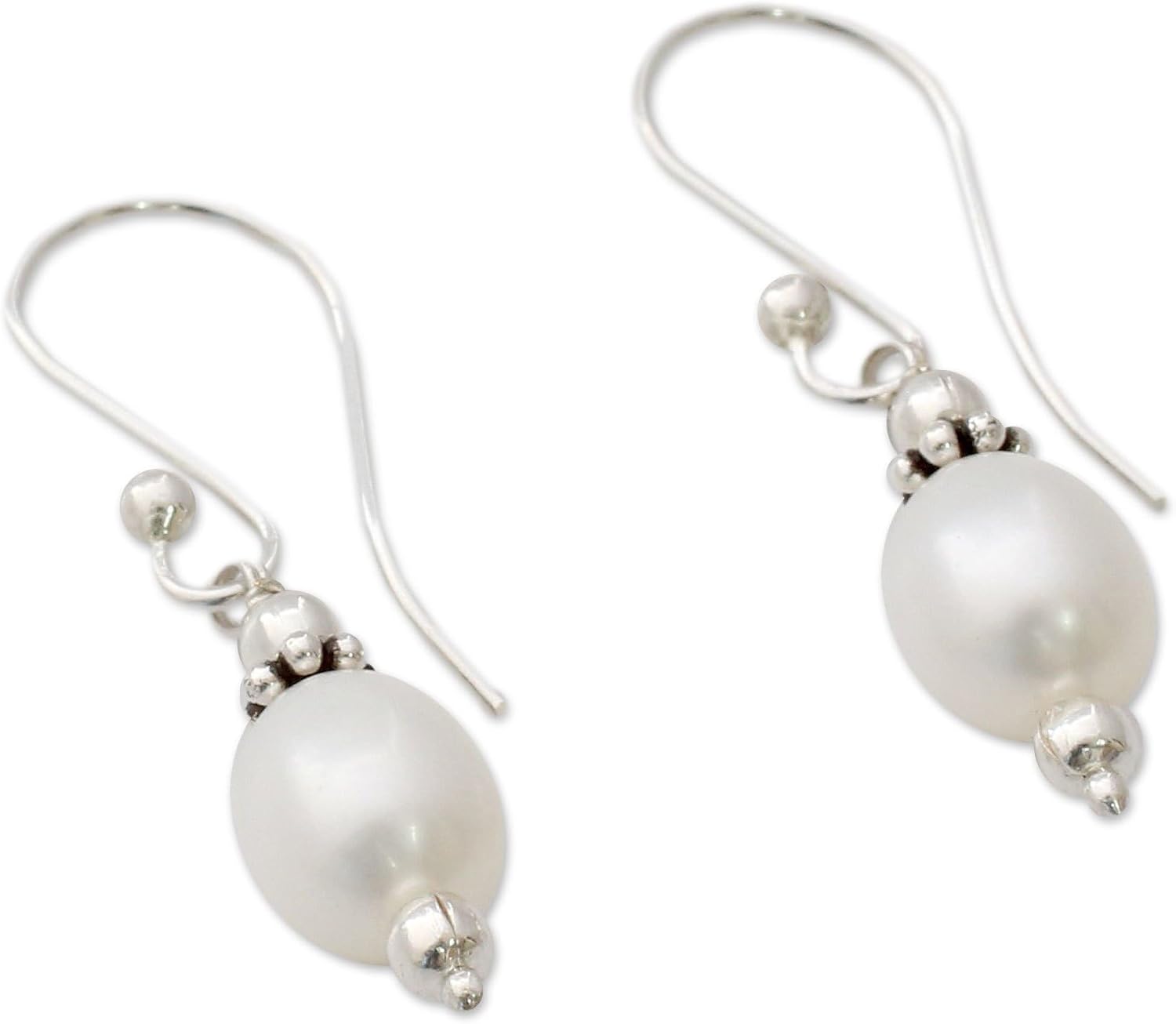 NOVICA Artisan Handmade Cultured Pearl Dangle Earrings Sterling Silver White India Bridal Birthstone [1.2 in L x 0.2 in W x 0.2 in D] ' Sweet Destiny'