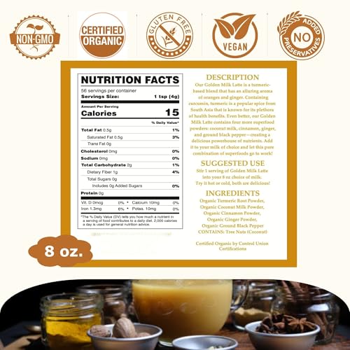 Chérie Sweet Heart Turmeric Cinnamon Superfood Blend – Organic Golden Milk Powder with Coconut Milk, Cinnamon, Ginger, and Black Pepper – Vegan, Non-GMO, Gluten-Free – 8 oz